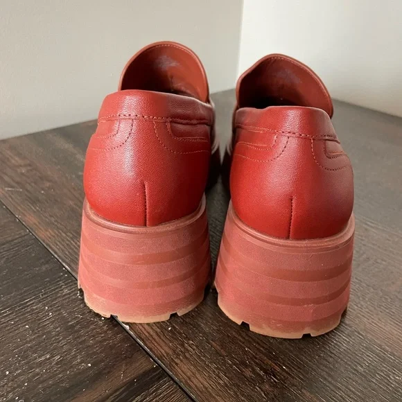 Marc Fisher 9.5 Latika lug sole penny loafer chunky platform burnt red/orange - Picture 14 of 16
